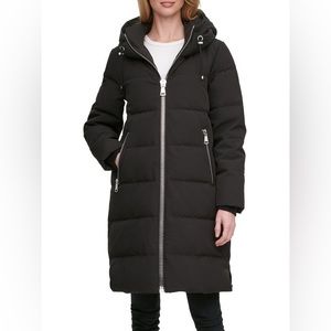 DKNY Dark Green Down Filled Long Puffer Coat